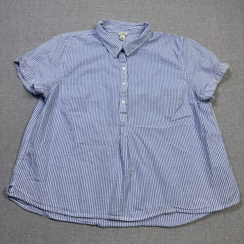 L.L. Bean Seersucker Button-Up Womens XL Petites Blue Striped Collared Cotton - Picture 4 of 10